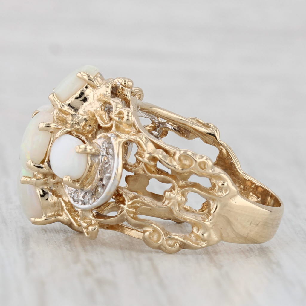 Opal Cluster Diamond Ring 14k Yellow Gold Size 5.5 Cocktail