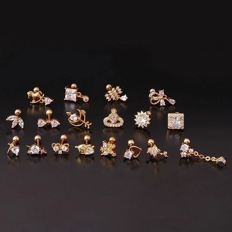 Ear Cartilage Rings & Studs Fashion Geometric 316L Stainless Steel  Copper Plating Inlay Zircon