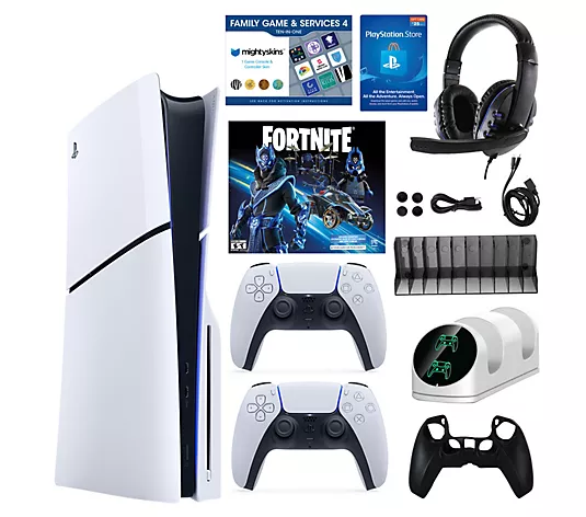 🎮PS5 Slim 1TB Disc or Digital Console with Fortnite Accs & 2 Controllers