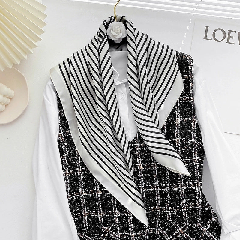 Striped Fashion Retro Imitation Silk Small Square Scarf
