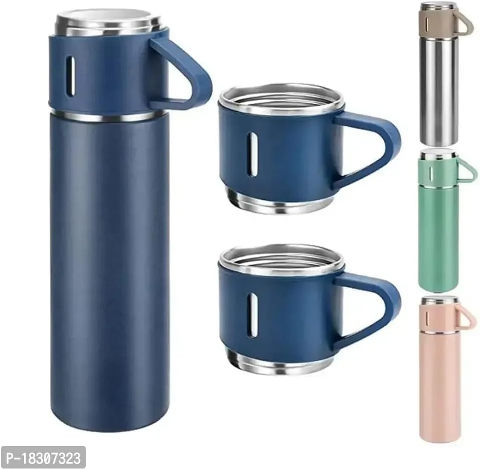 Steel Vacuum Flask Set. Flask Set with 3 Steel Cups