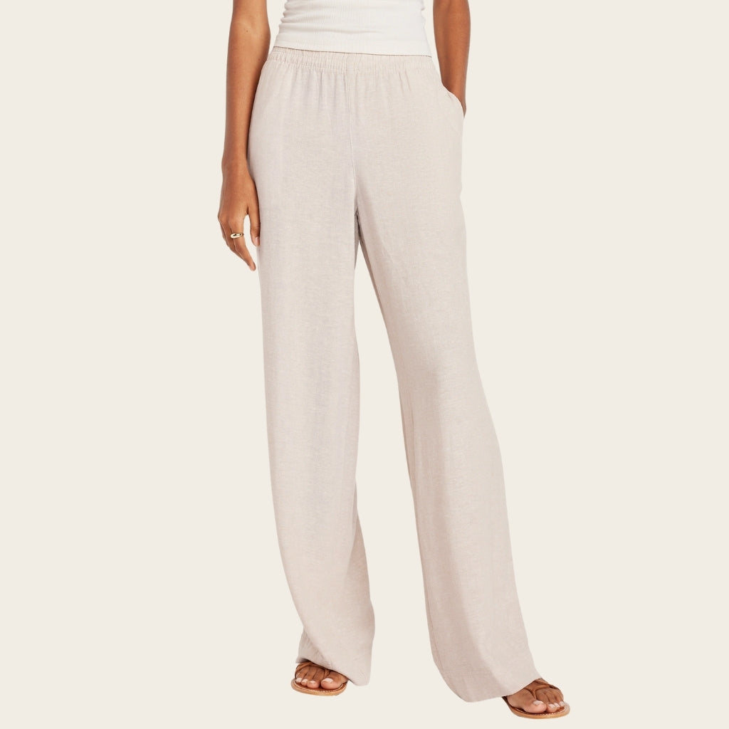 High Rise Linen Blend Wide Pants