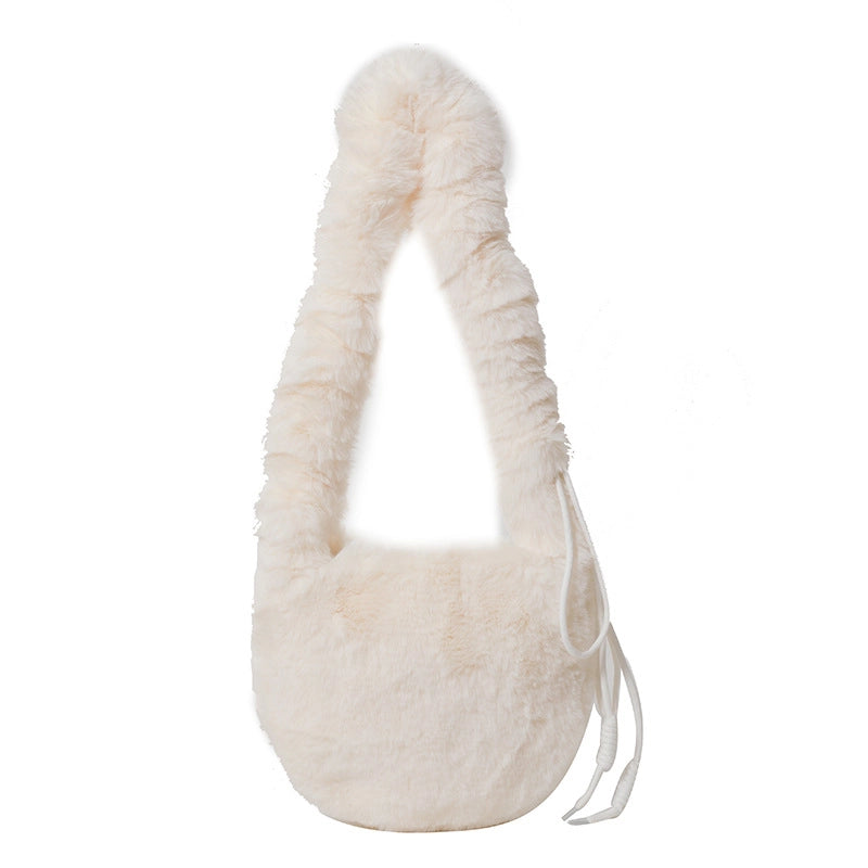 Korean Style Autumn And Winter Furry Solid Color Mini Bag Casual Fashion Underarm Women's Bag Fashionable Western Style Plush Handbag