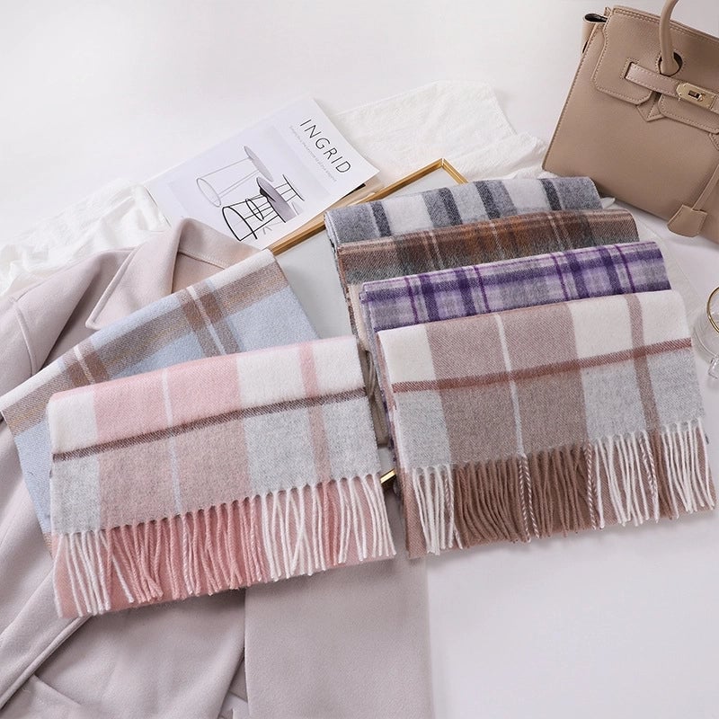 Women's Vintage Style Sweet Minimalist Stripe Plaid Artificial Wool Scarf