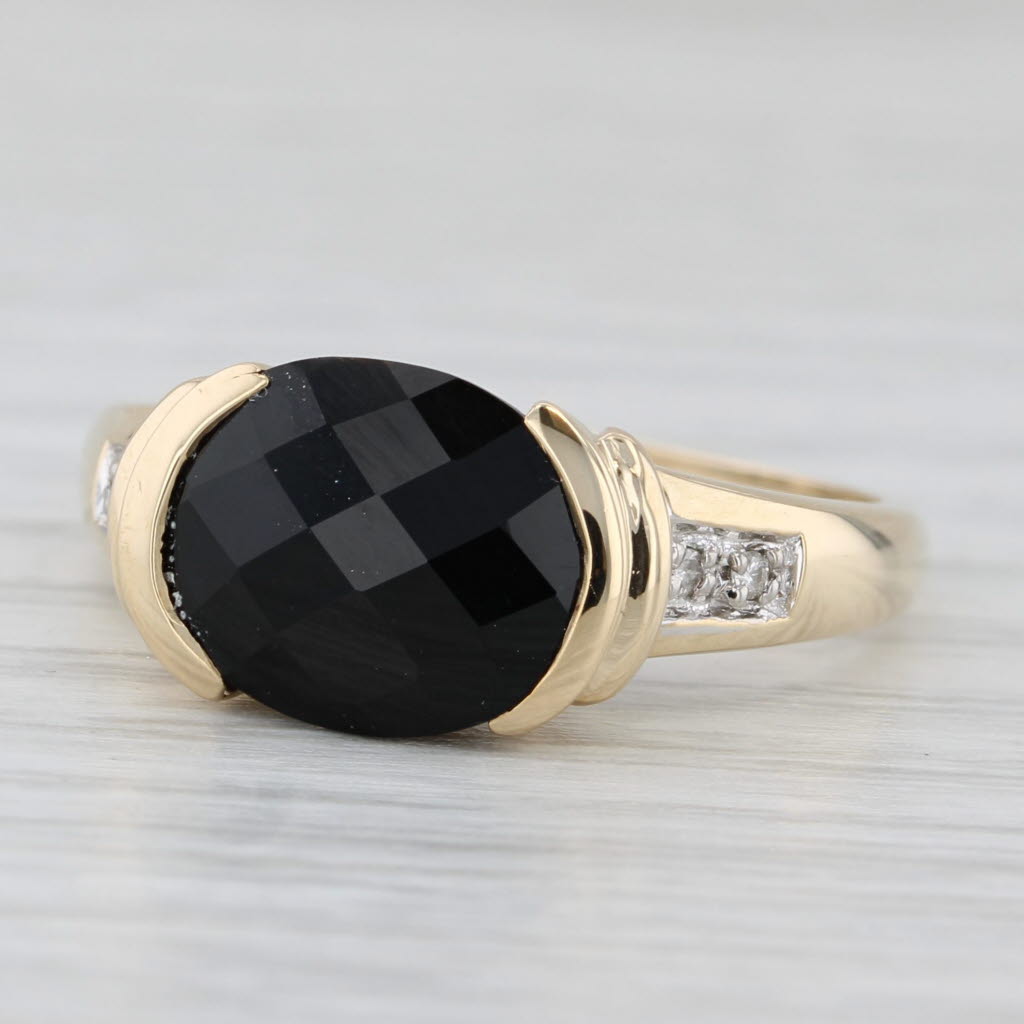 Oval Onyx Diamond Ring 10k Yellow Gold Size 8