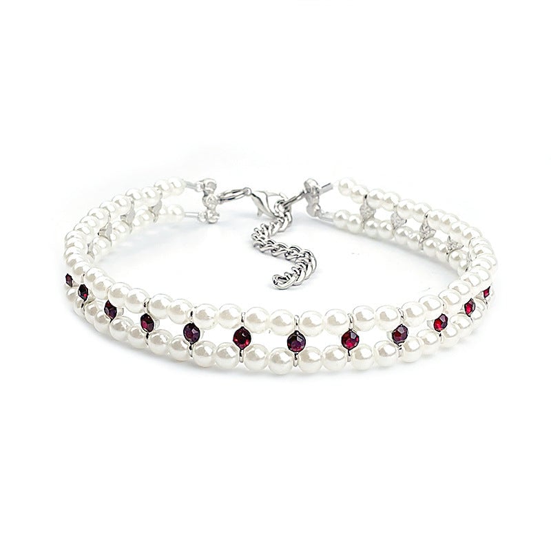 Rhinestone Pearl Princess Pet Necklace