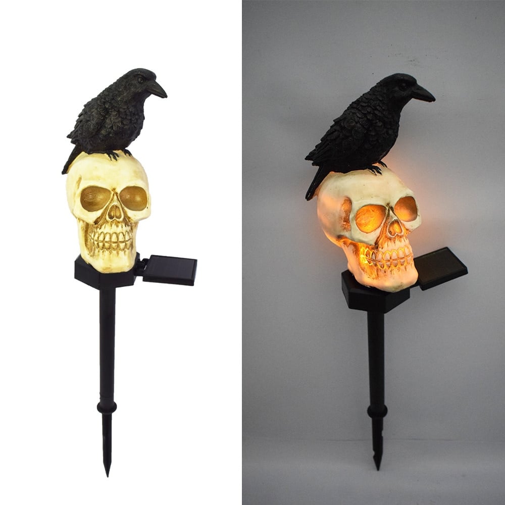 💀Halloween Sale-Solar Lighted Skeleton Stakes with Crow Set