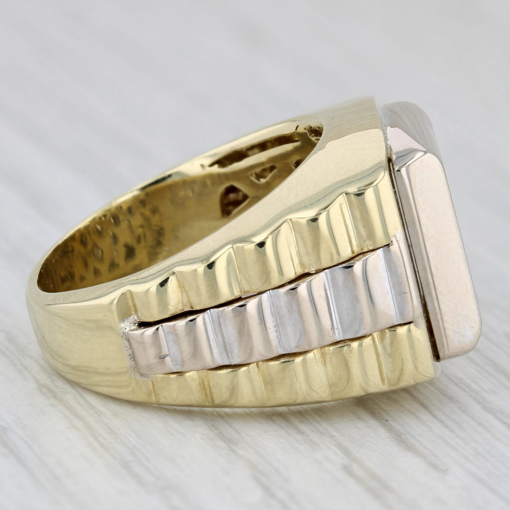 1.10ctw Diamond Men's Ring 18k Yellow White Gold Beveled Watch Band Style Sz 8.5