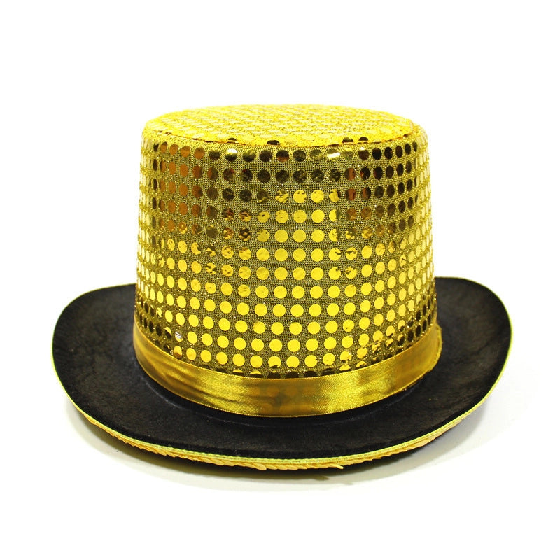 High Hat Retro British Gentleman Jazz Hat Magician Hat Performance Sequin Hat Rain Silk High Barrel Top Hat Non-woven Fabric