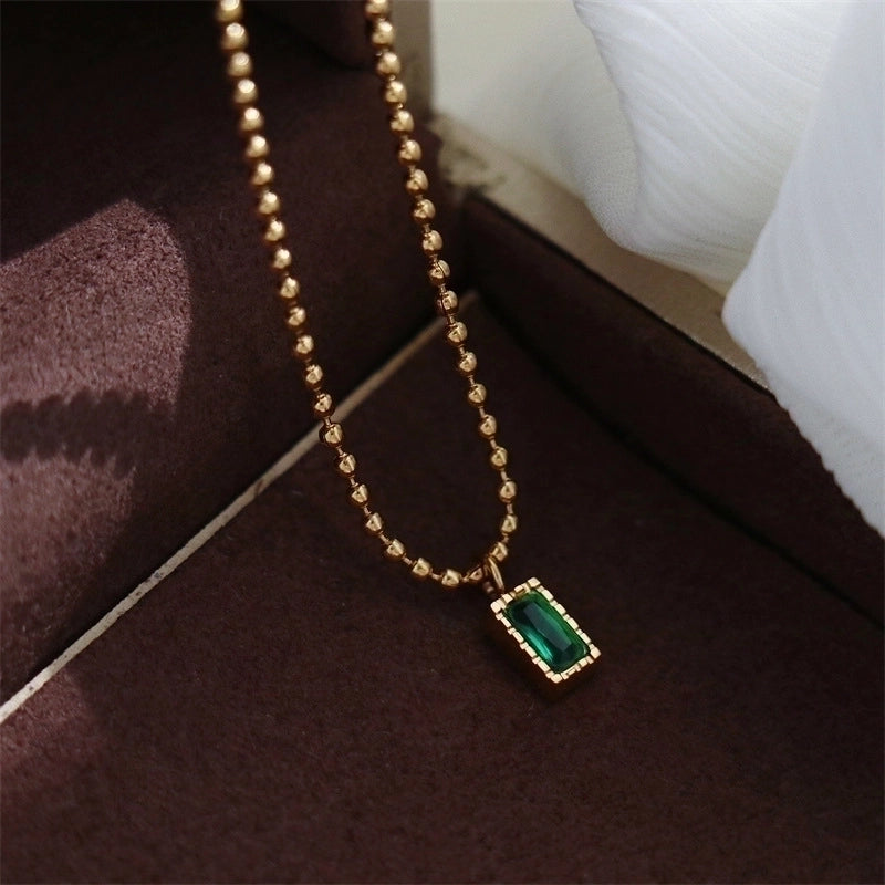 Retro Square Oval Flower Stainless Steel Plating Inlay Artificial Gemstones Zircon 18k Gold Plated Pendant Necklace