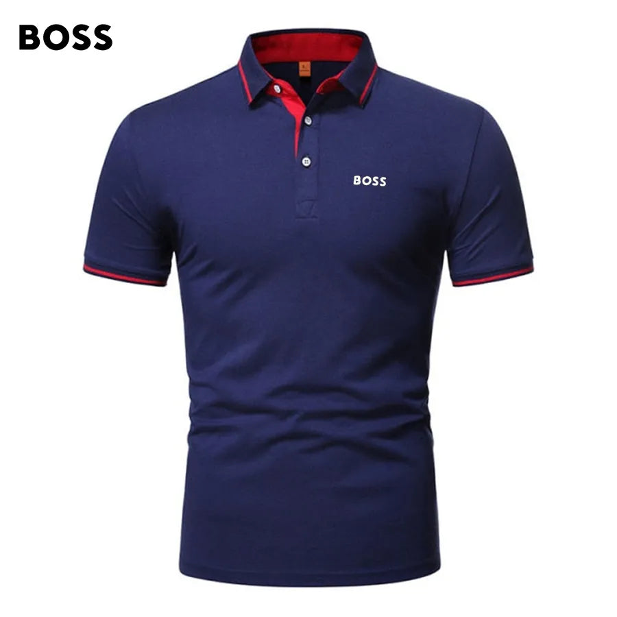 BOSS Men-s Patchwork Printed Short Sleeve POLO T-Shirt