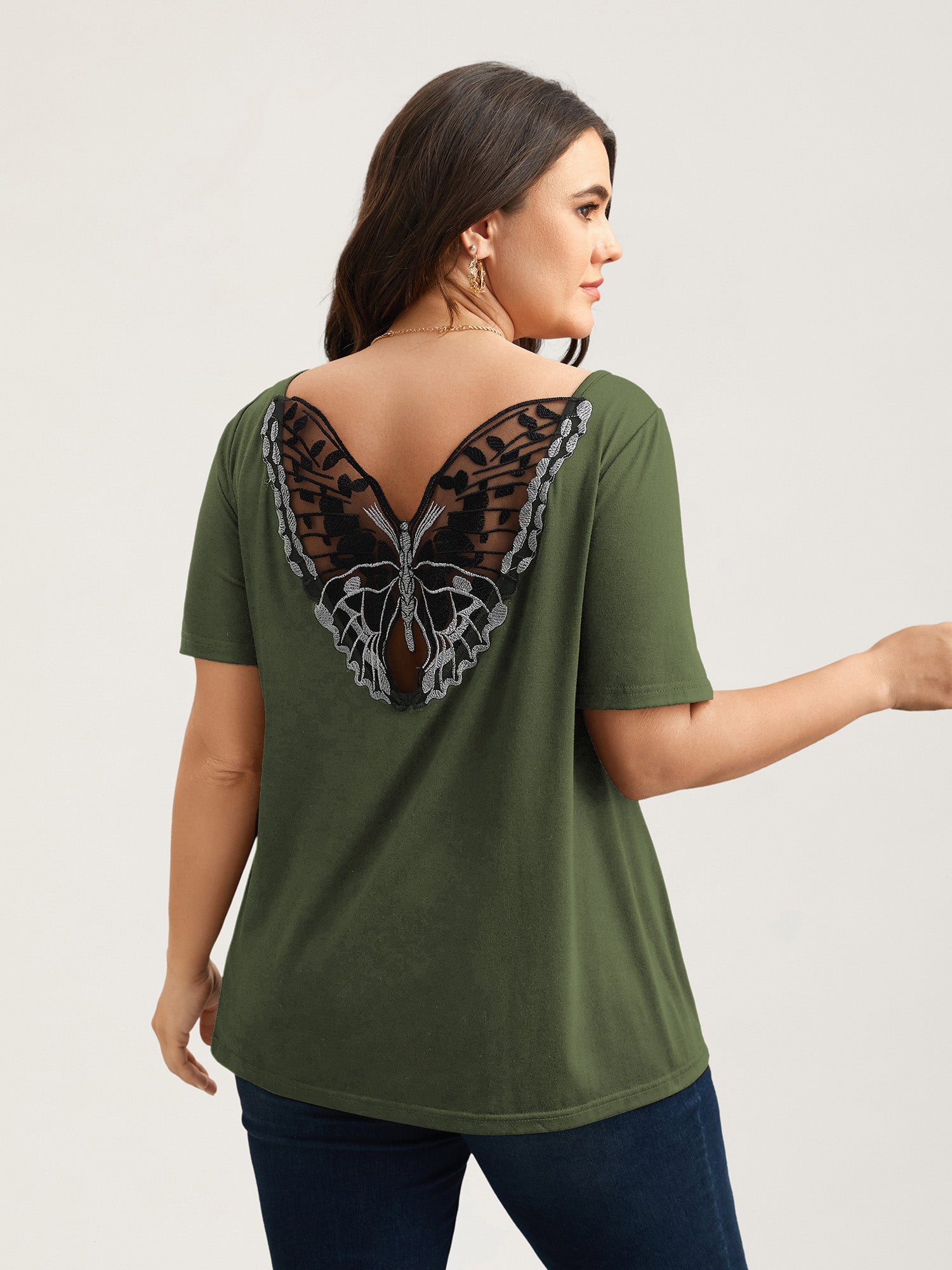 Butterfly Back Stretchy Round Neck T-Shirt