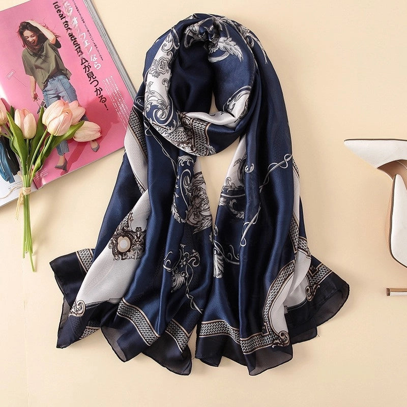 Spring And Autumn New Warm Sunscreen Scarf Women's Silk Long Scarf Fashionable Sweet Printed Thick Scarf
