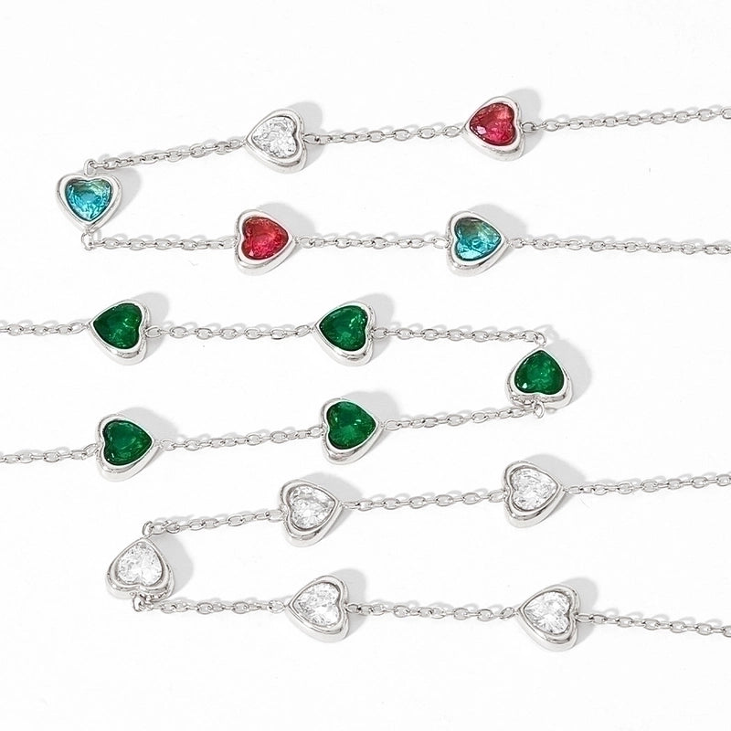 Fashion Heart Shape 304 Stainless Steel 16K Gold Plated White Gold Plated Gold Plated Zircon Stainless Steel Bracelets In Bulk