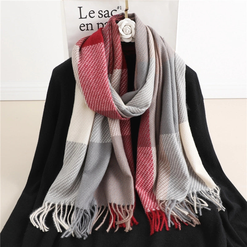 Winter New Scarf Cashmere-like Check Pattren Tassel Men's And Women's Shawl Color Matching  Casual Student Scarf