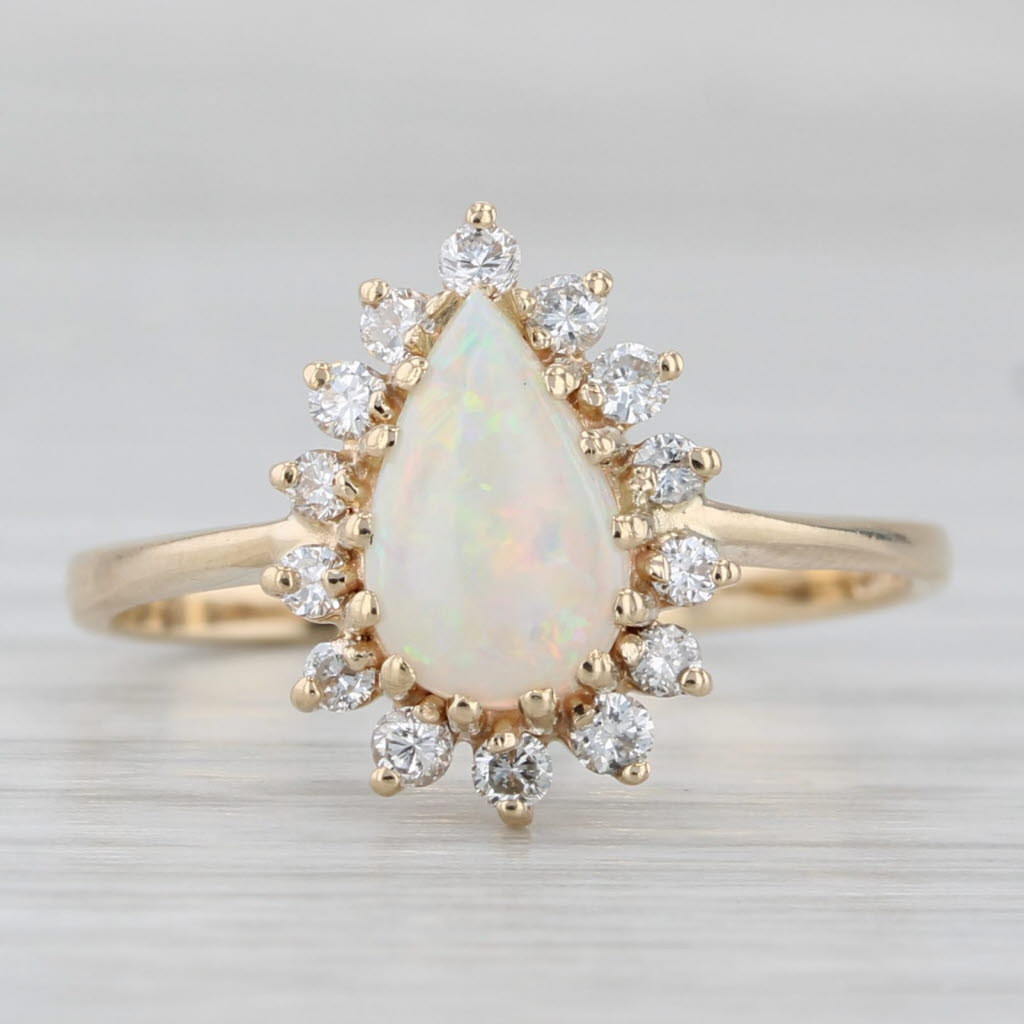 Pear Opal Diamond Halo Ring 14k Yellow Gold Size 8 Teardrop