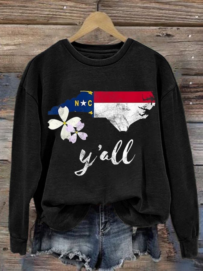 Women's  North Carolina Print Round Neck Sweatshirt