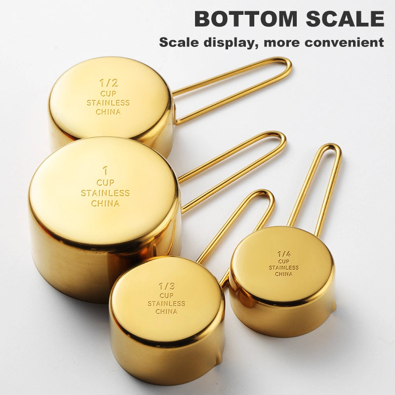 430 Stainless Steel Measuring Cup Measuring Spoon Suit 8-piece Rose Gold Wire Handle Measuring Spoon Measuring Cup 4-piece Set With Scale Gold