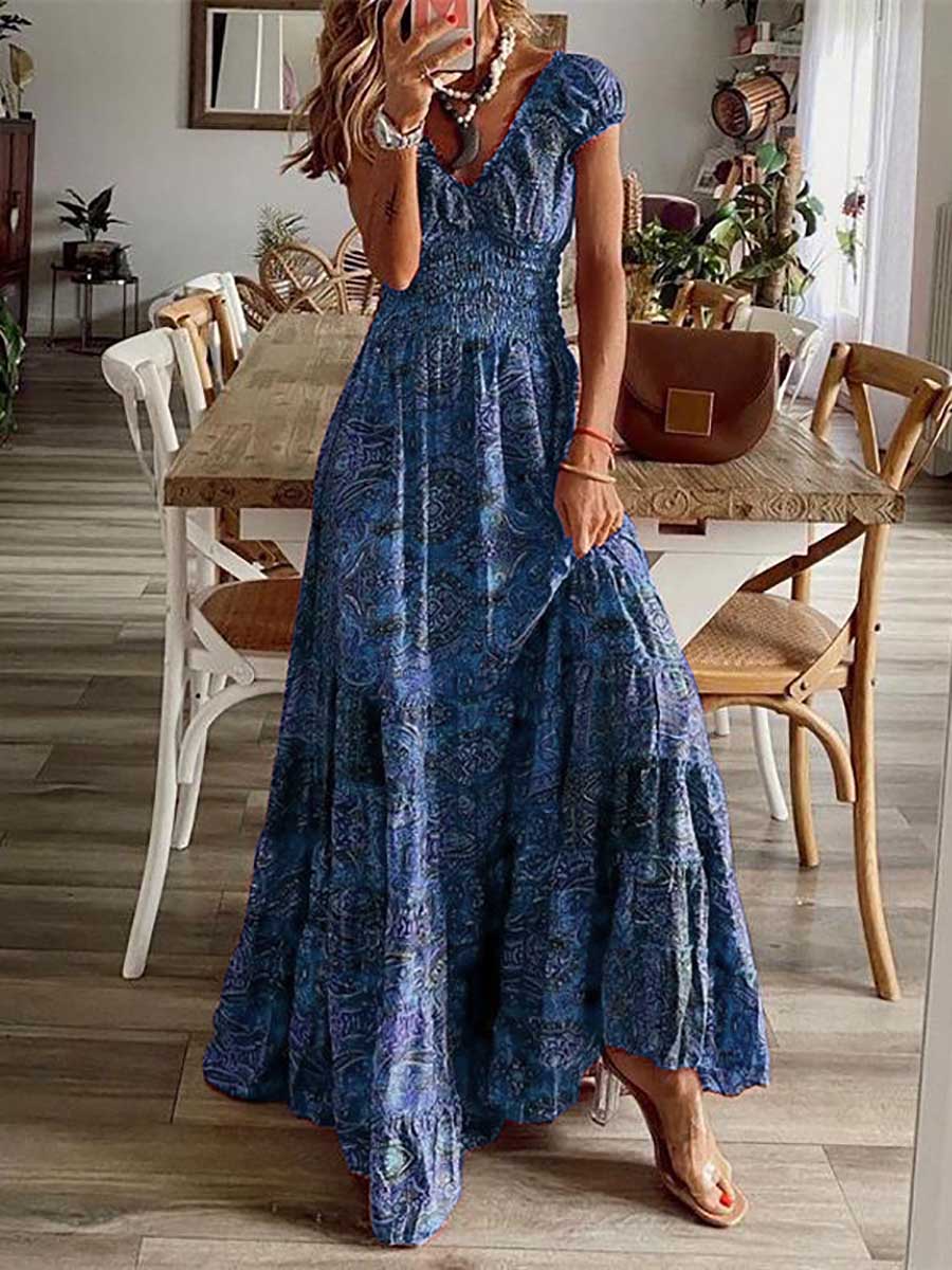 Waist-Skimming Printed Maxi Dress(6 colors)