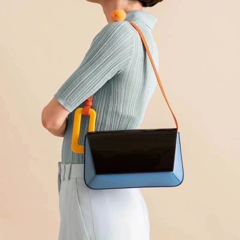 Women's Medium Pu Leather Color Block Streetwear Square Zipper Underarm Bag