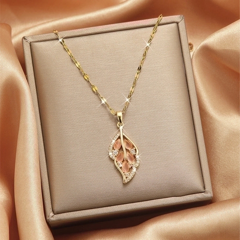 3 Pieces Lady Heart Shape Flower Titanium Steel Plating Inlay Zircon Gold Plated Pendant Necklace