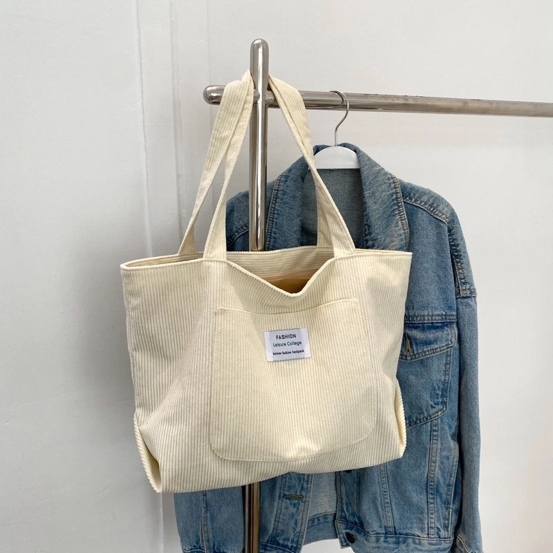 Women's Vintage Style Solid Color Corduroy Shopping Bags