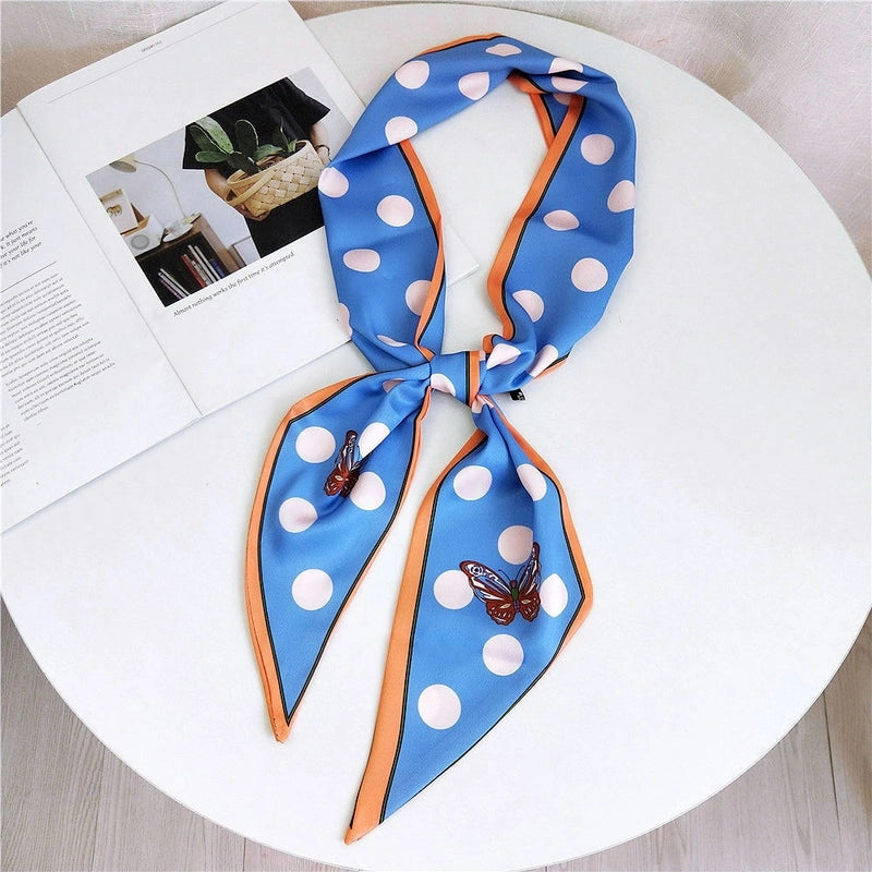 Women's Sweet Polka Dots Heart Shape Butterfly Polyester Satin Printing Silk Scarves