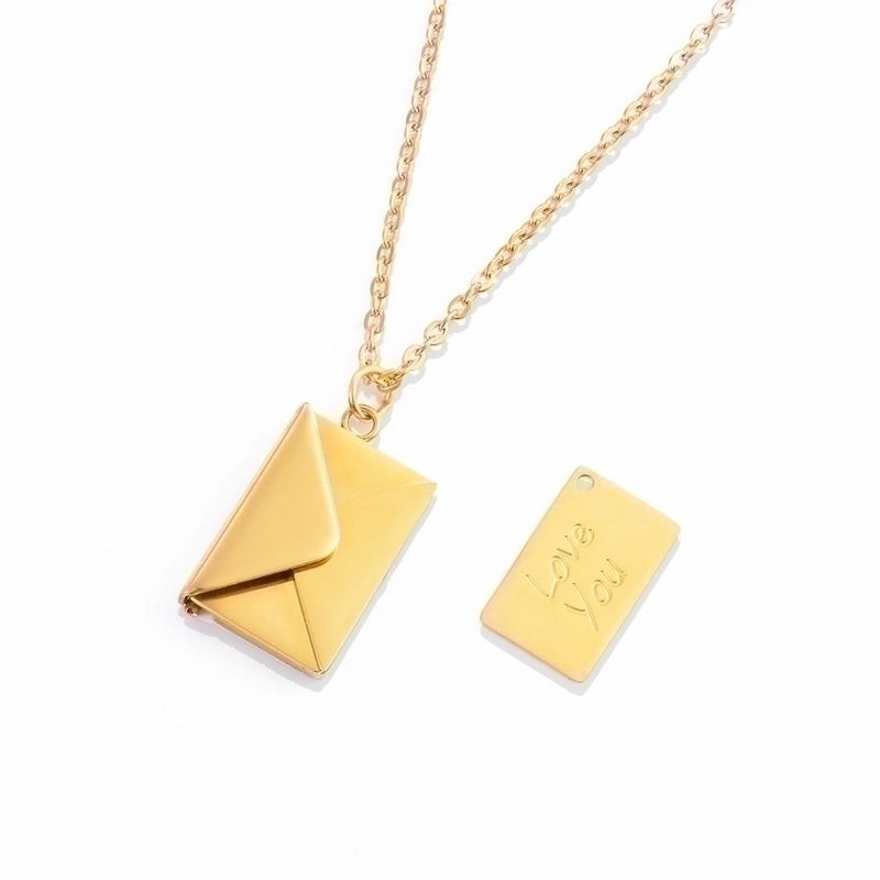IG Style Minimalist Commute I Love You Envelope 304 Stainless Steel 18K Gold Plated Pendant Necklace