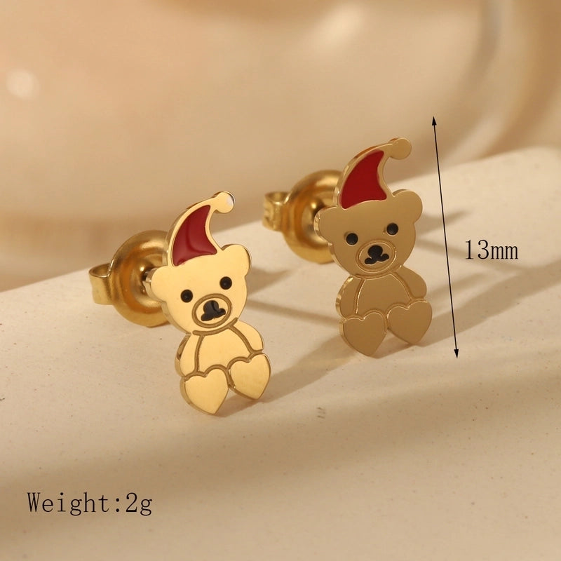 1 Pair Christmas Sweet Minimalist Christmas Tree Santa Claus Enamel 304 Stainless Steel 14K Gold Plated Ear Studs