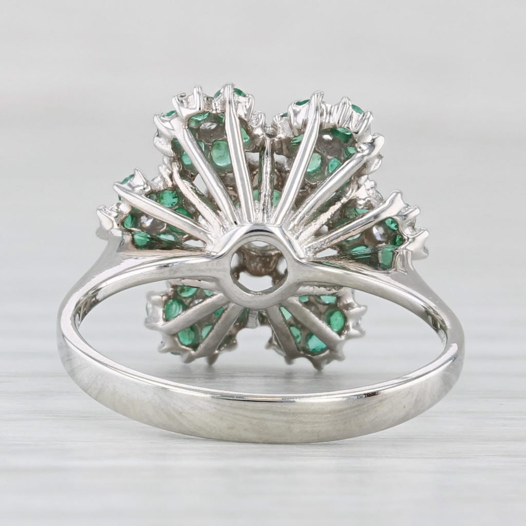 0.74ctw Emerald Diamond Flower Cluster Ring 18k White Gold Size 6.75