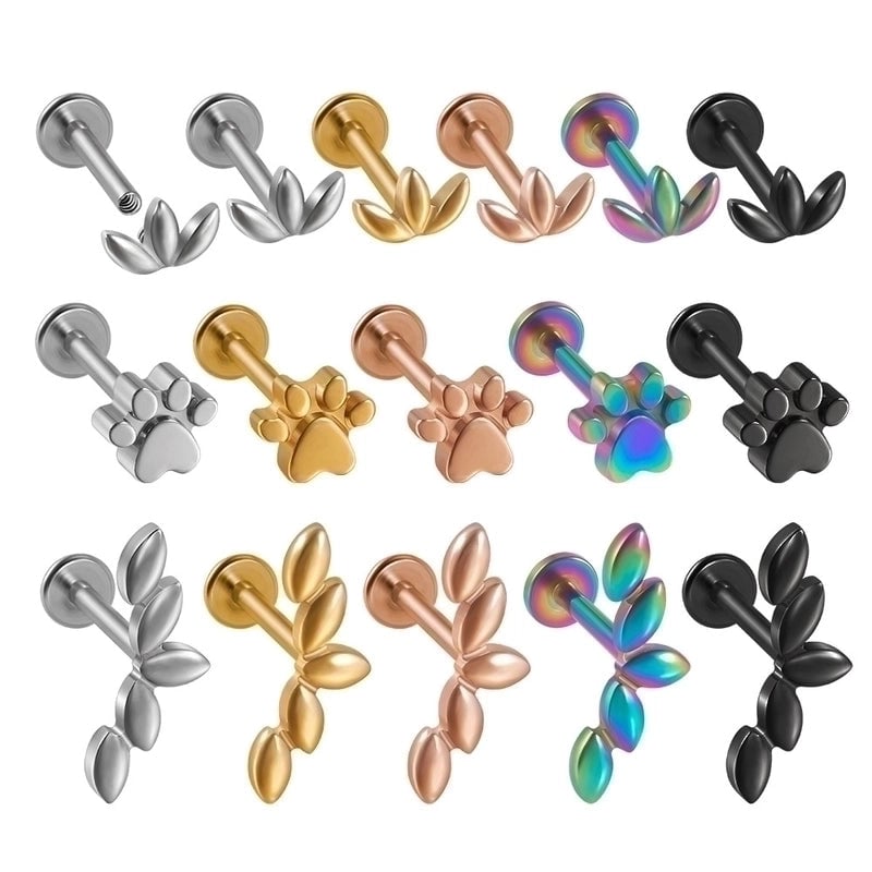 1 Piece Lip Rings Casual Leaf 304 Stainless Steel Plating 18K Gold Plated