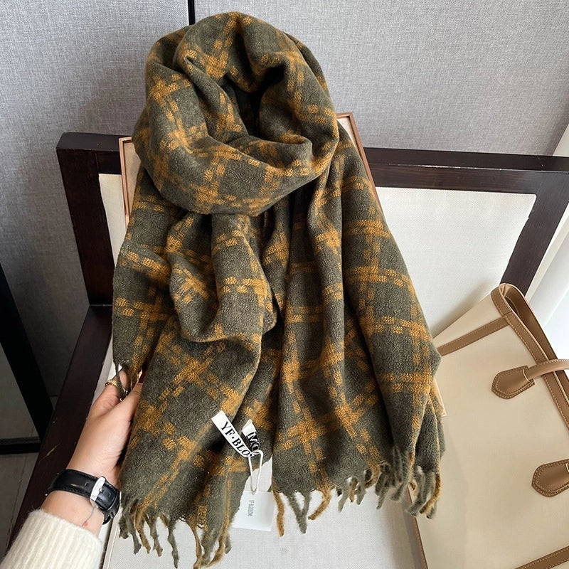 Double-sided Cashmere-like Tassel Plaid Scarf Scarf Autumn And Winter Warm  Women's Scarf Shawl