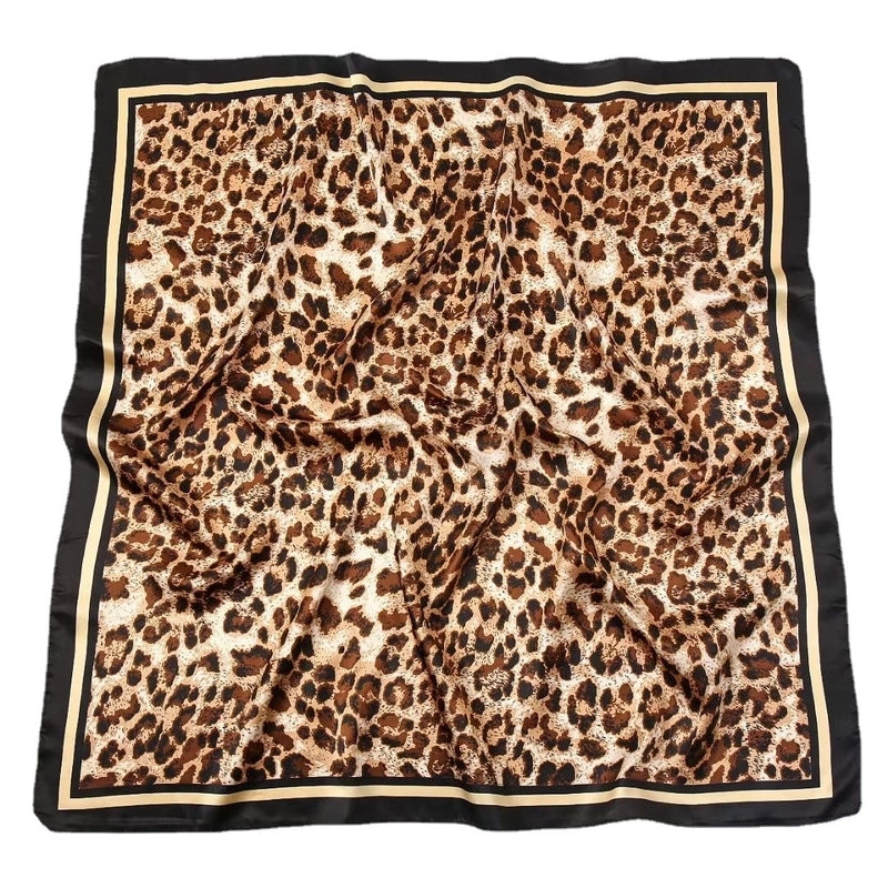 Unisex Vintage Style Leopard Satin Silk Scarf