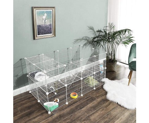 Metal Wire Two-Story Pet Playpen with Zip Ties White