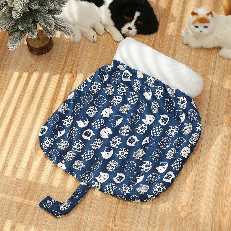 Cat Nest Winter Warm Semi-closed Cat Sleeping Bag Thickened Plush Removable And Washable Pet Mattress