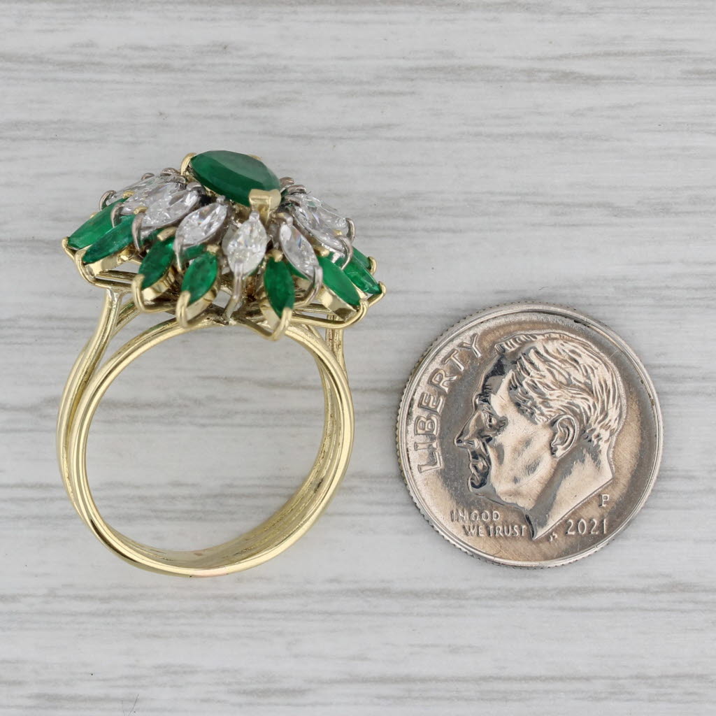 2.64ctw Emerald Diamond Cluster Ring 18k Yellow Gold Size 7 Cocktail