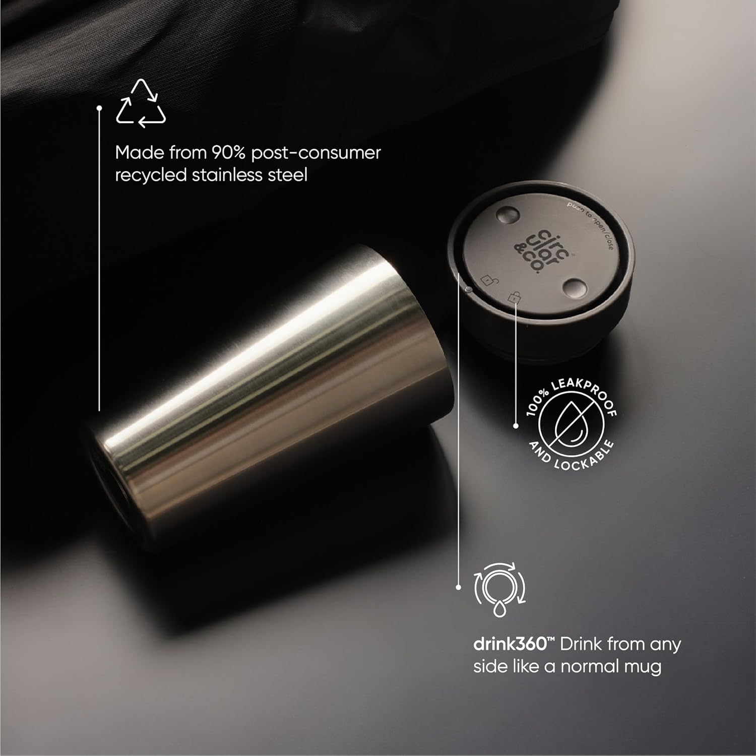 Circular & Co Thermal Stainless Steel Travel Mug - 8oz/227ml - Insulated Reusable Coffee Cup - 100% Leakproof & Lockable - 6 Hours Hot/Cold - Push Top, One Hand Open, 360 Drinking Coffee Tumbler