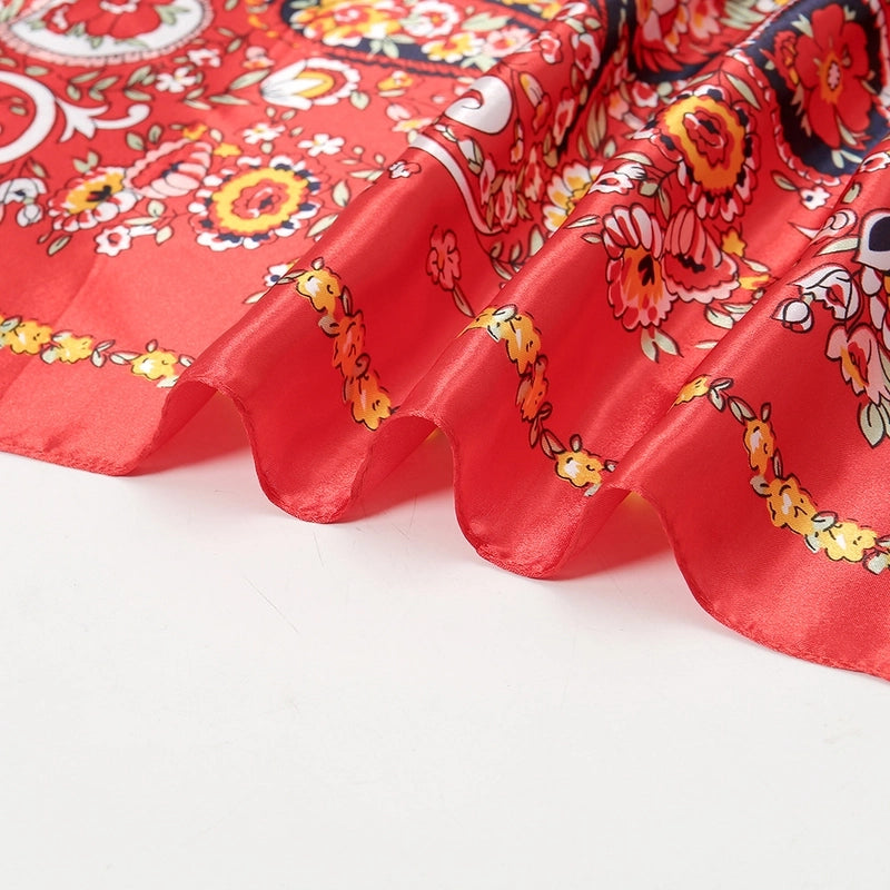 Women's Elegant Ethnic Style Geometric Flower Satin Printing Silk Scarf