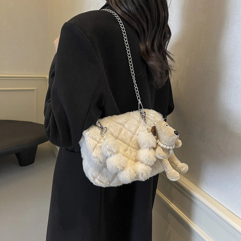 Women's Small Plush Solid Color Elegant Streetwear Plush Square Flip Cover Square Bag