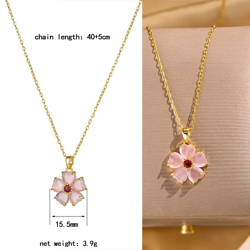 Elegant Lady Streetwear Geometric Flower Butterfly 304 Stainless Steel Acrylic Zircon 18K Gold Plated Inlay Pendant Necklace