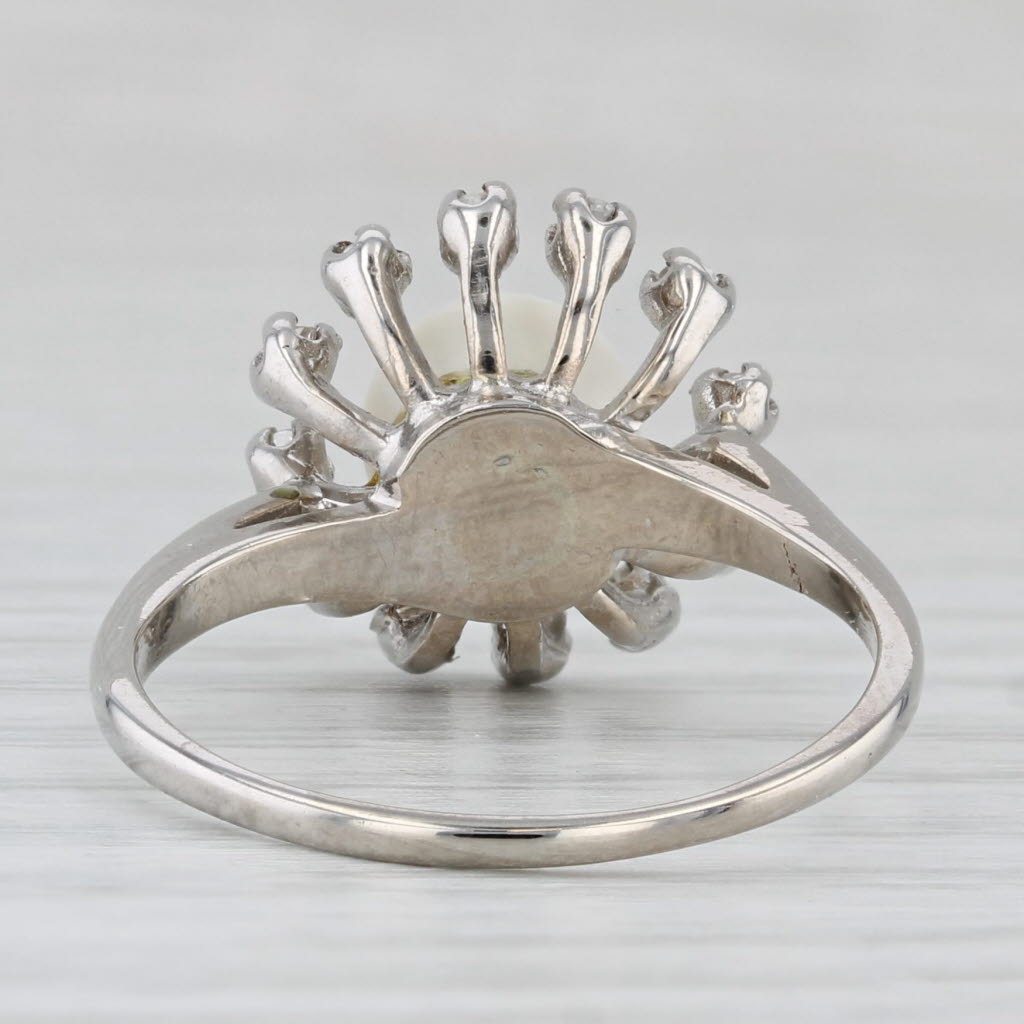 Vintage Cultured Pearl 0.15ctw Diamond Halo Ring 14k White Gold Size 9.25