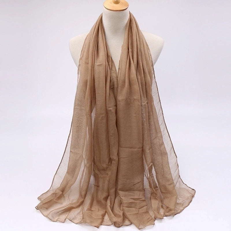 Women's Minimalist Solid Color Voile Sewing Cotton Linen Scarves