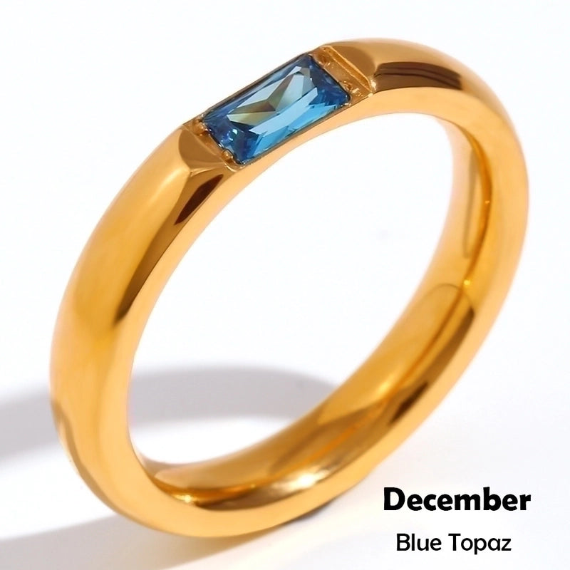 Fashion Rectangle 304 Stainless Steel Birthstone Zircon 18K Gold Plated Plating Rings