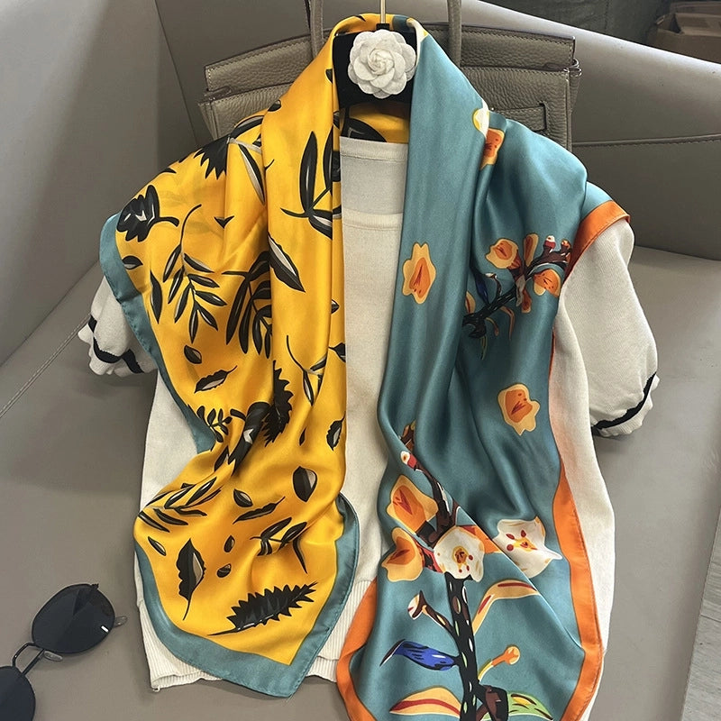 Women's Elegant Vacation Stripe Flower Polyester Silk Scarf
