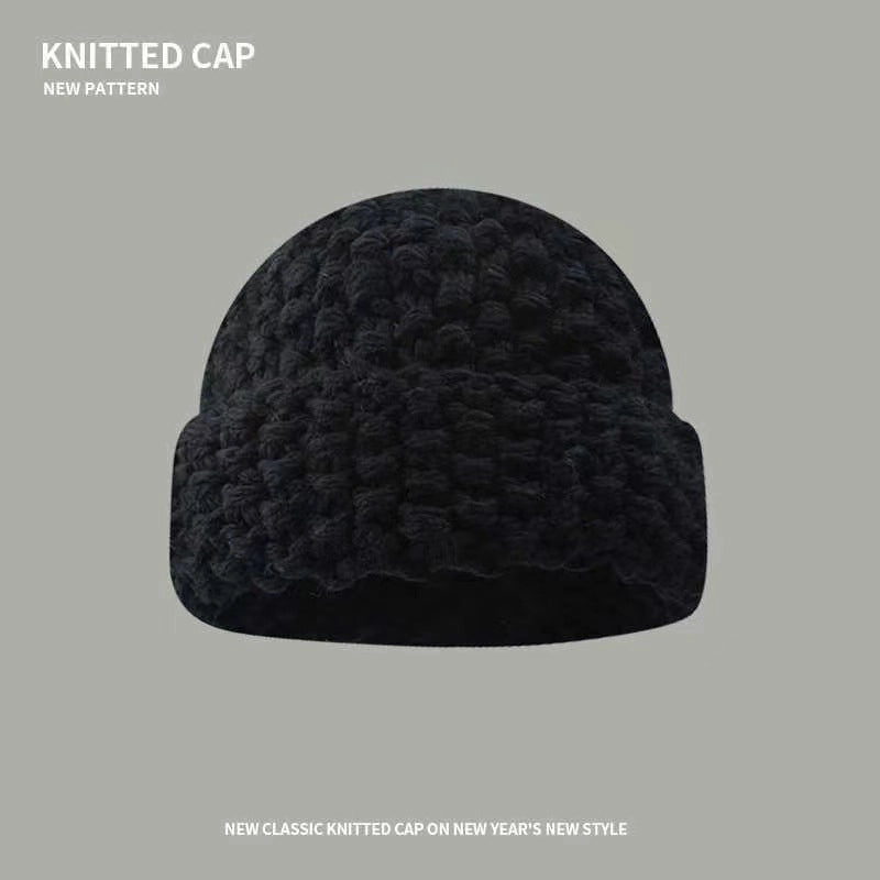 Coarse Yarn Pineapple Pattern Autumn And Winter Knitted Hat Women's Big Head Circumference Warm Ear Protection Make Face Look Smaller Woolen Cap