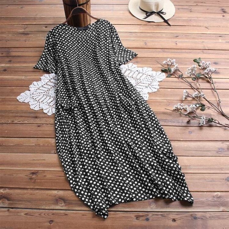 Ladies Dot Print Short Sleeve Loose Dress