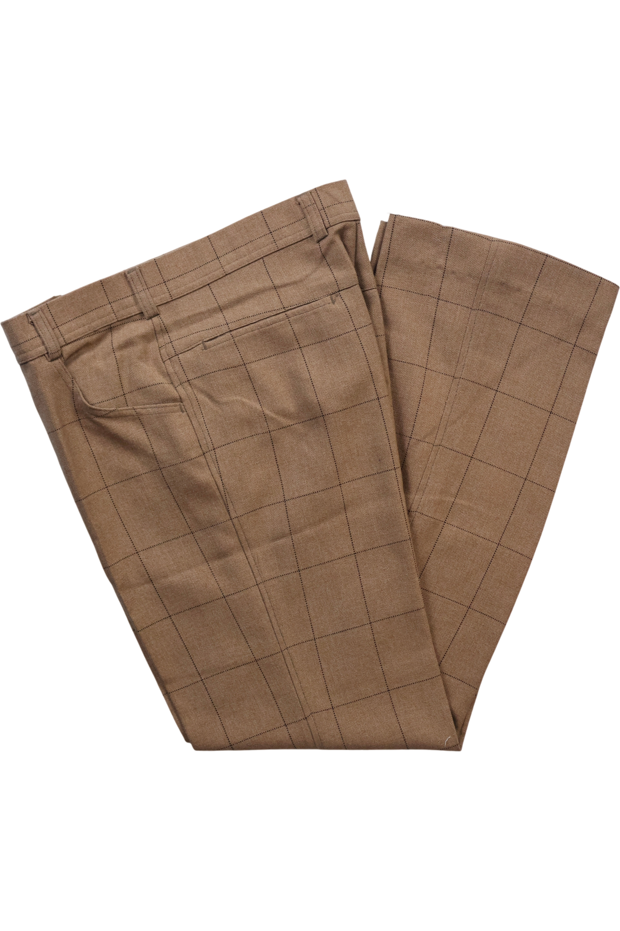 70s Brown Checked Straight Leg Trousers