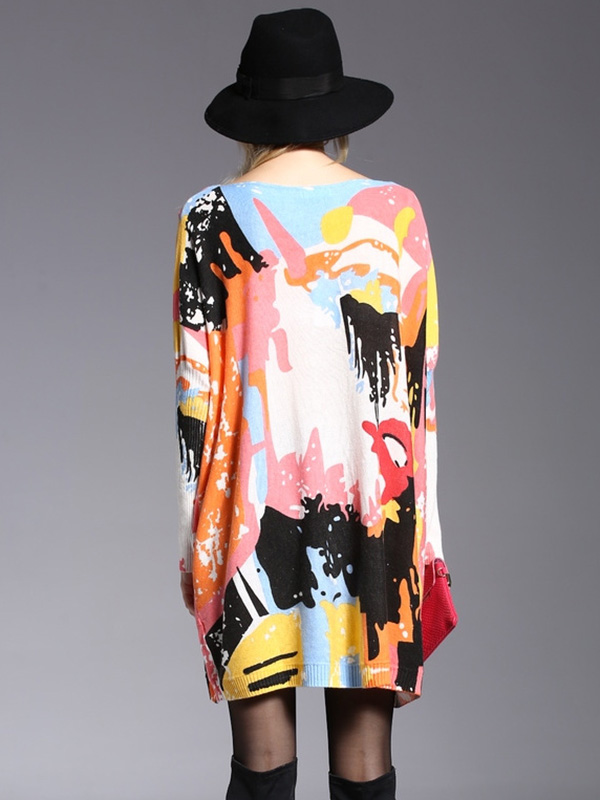 Vintage Wool Blend Contrast Color Printed Sweater