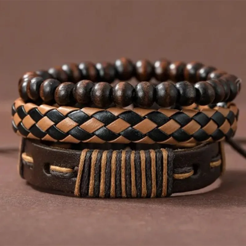 Handmade Multi-Layer Punk Braided PU Leather Bracelet for Men Vintage Style Hiphop Jewelry for Wedding and Party Gifts