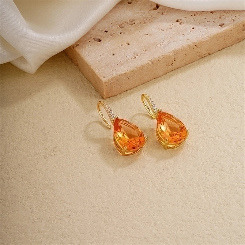 1 Pair Glam Lady Water Droplets Plating Inlay Copper Zircon Gold Plated Drop Earrings
